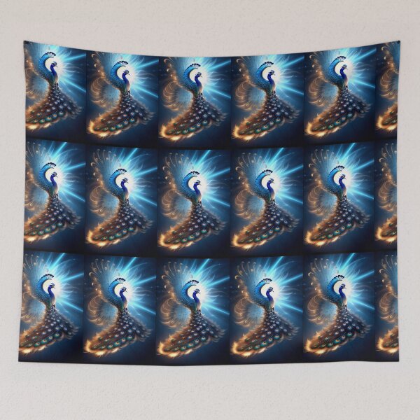 Item preview, Beautiful Golden Blue Glowing Sky Peacock designed and sold by TheDarkWardrobe.