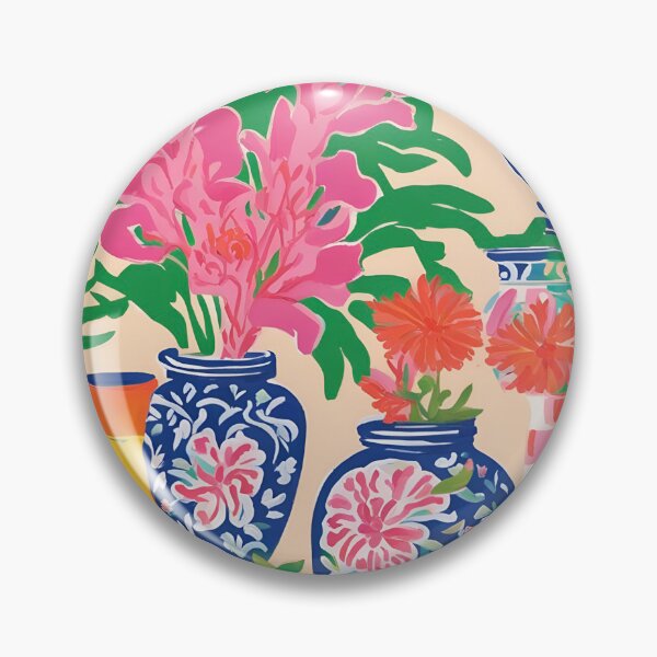 Item preview, Modern chinoiserie jars and peonies on peach background designed and sold by SophieClimaArt.