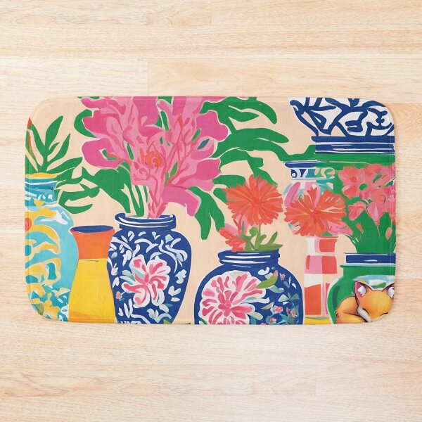 Item preview, Modern chinoiserie jars and peonies on peach background designed and sold by SophieClimaArt.