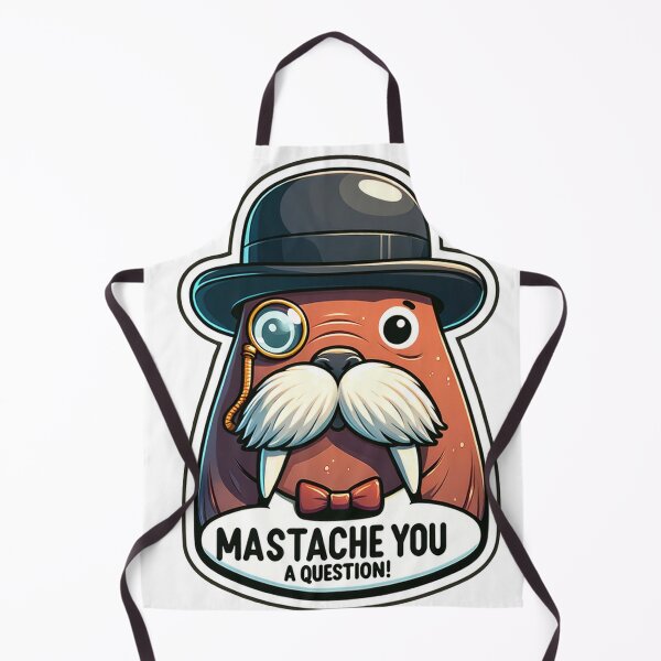 Aperçu de l'œuvre Witty Walrus Mustache Sticker - I Mustache You a Question! créée et vendue par The-Library.