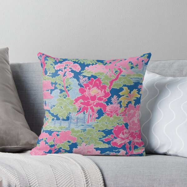 Item preview, Preppy chinoiserie pagoda garden toile de jouy designed and sold by SophieClimaArt.