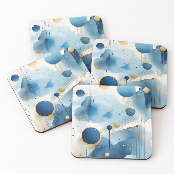 Item preview, Abstract Shapes Geometric Art ~ Planets and in Space ~ Textured Blue and Gold Circles Painting 10 designed and sold by Neon-Wolf.