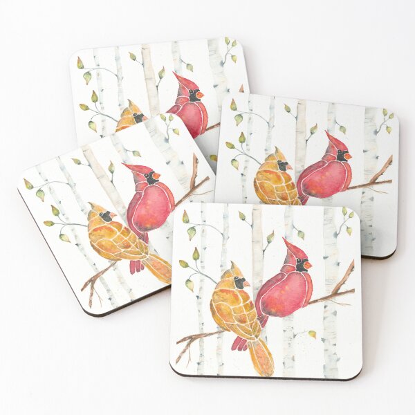 Item preview, cardinal sitting amongst  birch trees designed and sold by carole robb.
