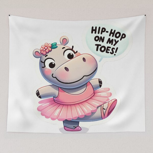 Aperçu de l'œuvre Joyous Hippo Tutu Sticker - Hip-hop on My Toes! créée et vendue par The-Library.
