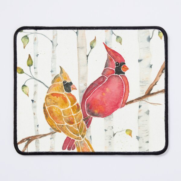 Item preview, cardinal sitting amongst  birch trees designed and sold by carole robb.