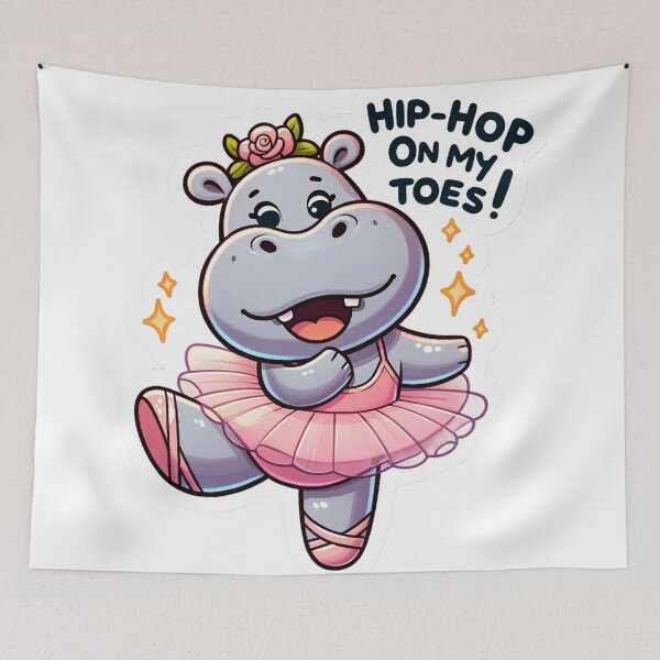 Aperçu de l'œuvre Joyous Hippo Tutu Sticker - Hip-hop on My Toes! créée et vendue par The-Library.