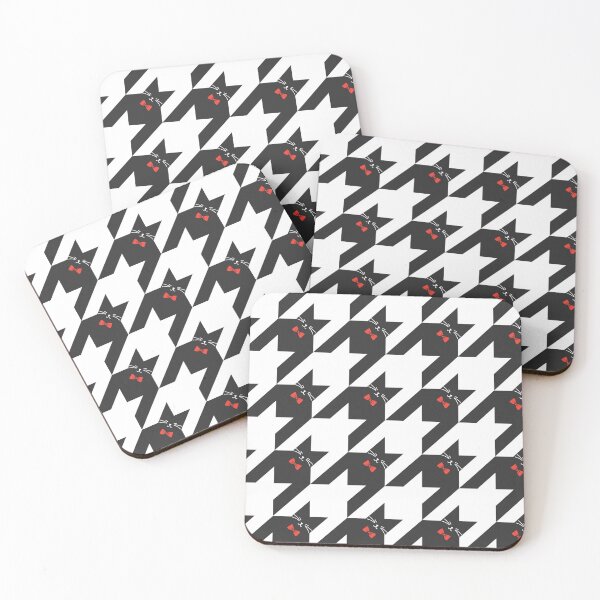 Item preview, Black cat with red bow tie houndstooth pattern  designed and sold by Neeshki.