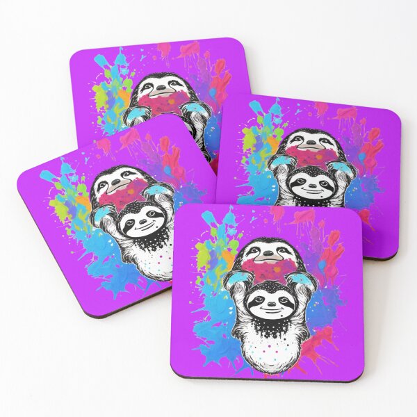 Item preview, Couple Quirky Colorful Sloths Paint Splatter designed and sold by TugForkFinds.