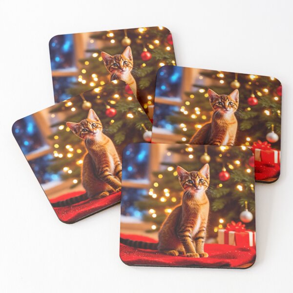 Item preview, An Abyssinian Kitten Waits to Open Presents on Christmas Morning designed and sold by Lava Tigers Art.