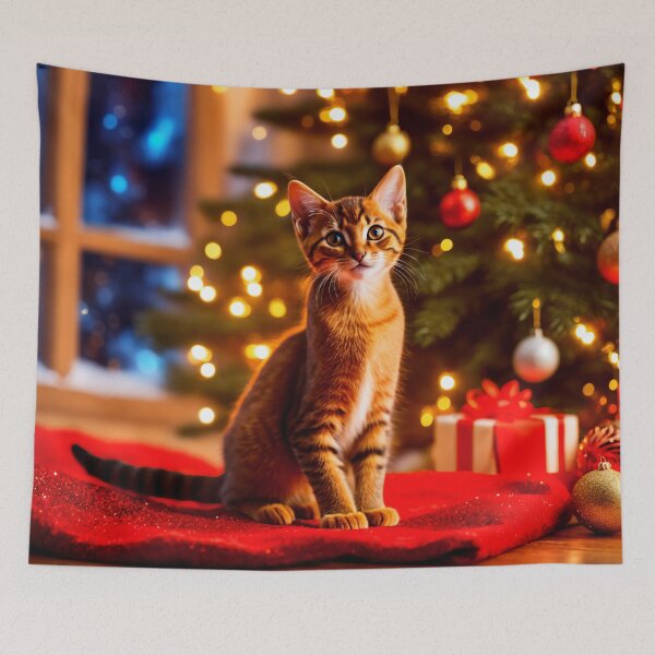Item preview, An Abyssinian Kitten Waits to Open Presents on Christmas Morning designed and sold by Lava Tigers Art.