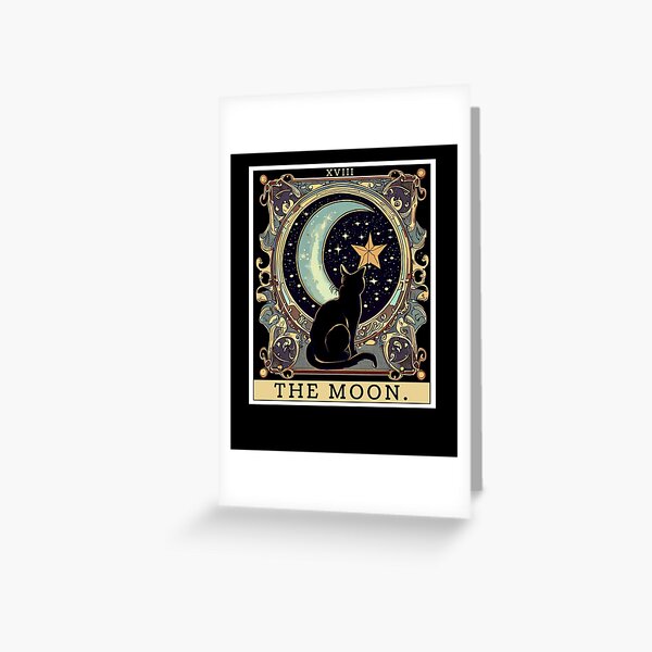 Vista previa del artículo con la obra «The Cresent Moon Tarot Card Vintage Black Cat Mujeres Hombres», diseñado y vendido por taaddison50.