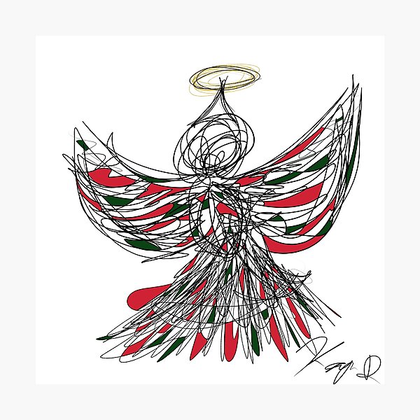 Christmas angel pen line drawing Photographic Print