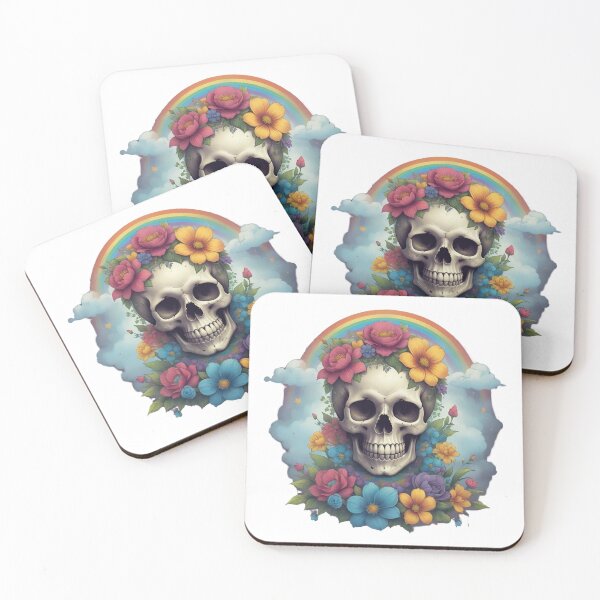 Item preview, Skull with flowers and rainbow for dia de los muertos designed and sold by Bela Mehta.