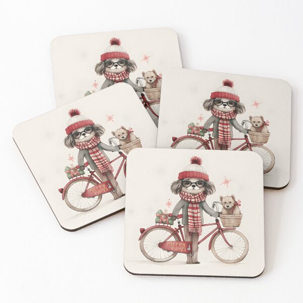 Item preview, Vintage Holiday Bike Ride with Pup designed and sold by inkArtistryfine.