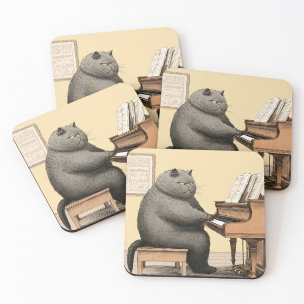 Item preview, cat playing piano designed and sold by ururuty.