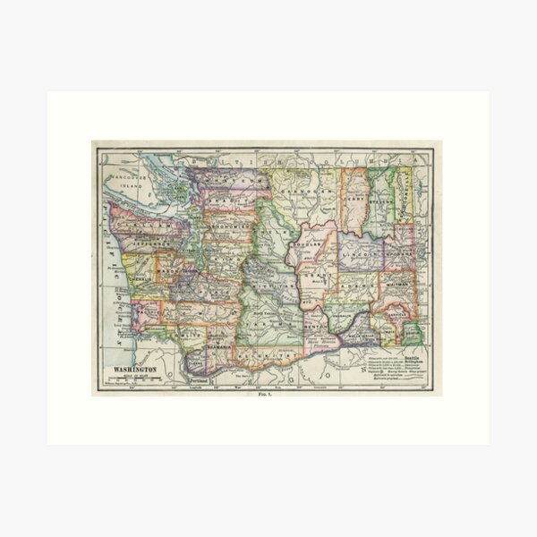 Item preview, Vintage Map of Washington State (1914) designed and sold by BravuraMedia.