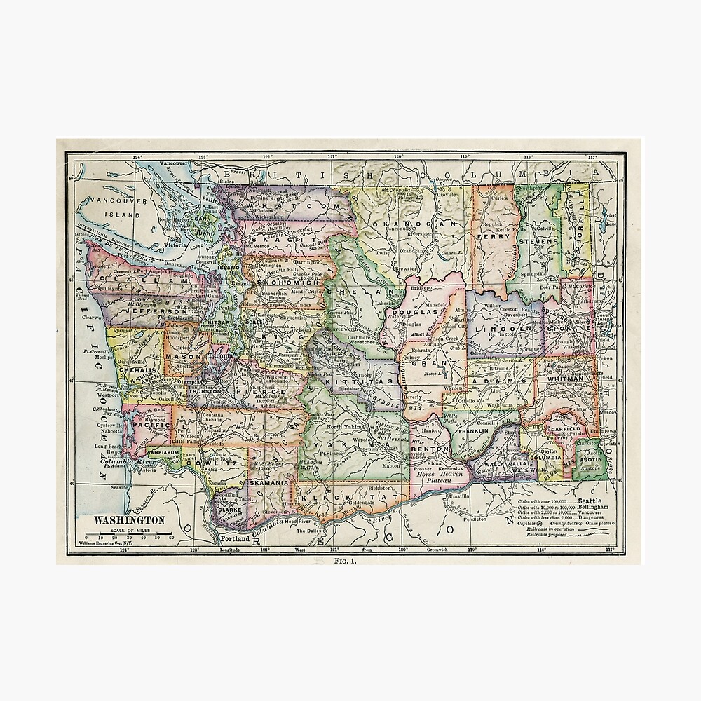 Poster Carte Vintage De L Etat De Washington 1914 Par Bravuramedia Redbubble