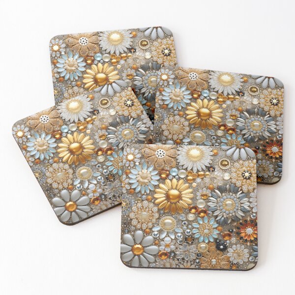 Item preview, Gold and silver jeweled flower pattern designed and sold by liana campbell.