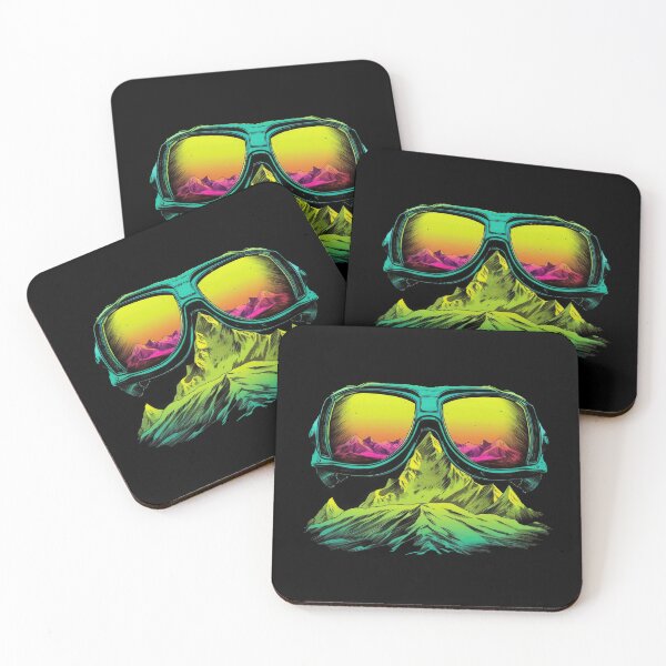Item preview, Neon green mountains and glasses for winter sports and cycling designed and sold by WallGemsArt.