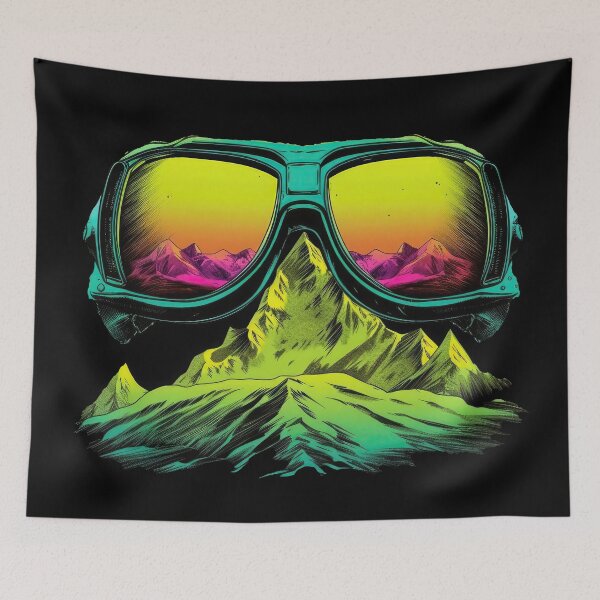 Item preview, Neon green mountains and glasses for winter sports and cycling designed and sold by WallGemsArt.