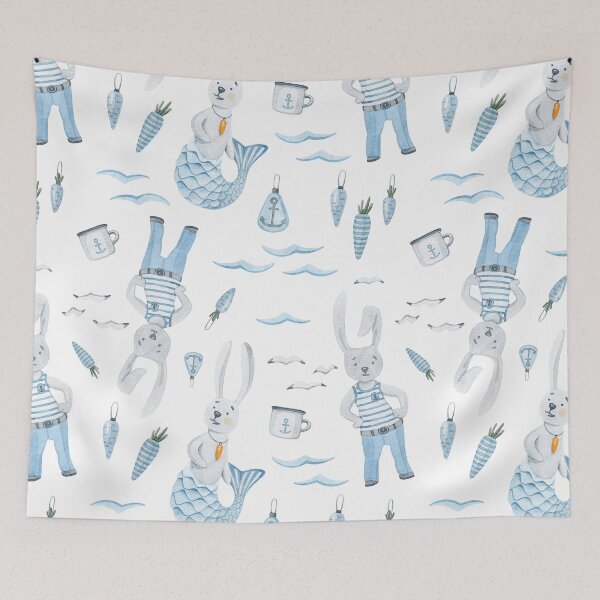 Item preview, Watercolor sailor hare and the mermaid. NY 2024 designed and sold by Nattalu.