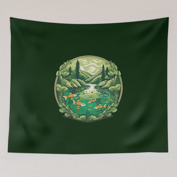 Item preview, Gold Fish Pond Illustration designed and sold by Corner-Distro.