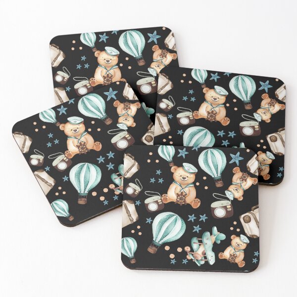 Item preview, Bon Voyage/Travel love pattern with cute bear,parachute travel bag,camera.aeroplane and stars designed and sold by Hawa Shama.