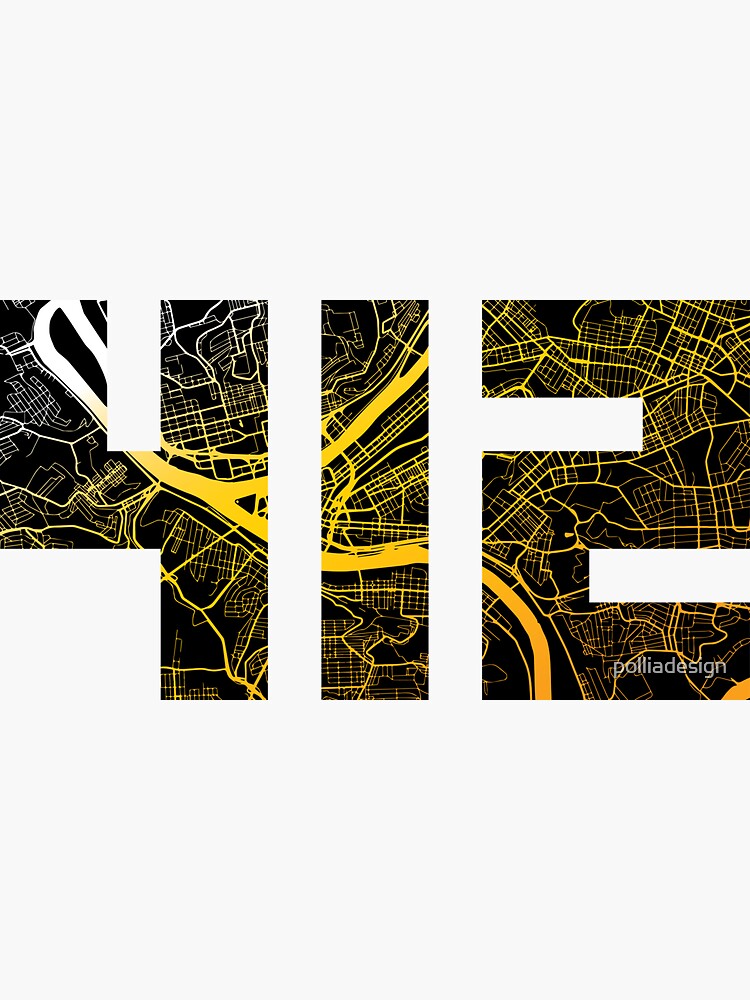  412 Pittsburgh Yellow text Design City Skyline