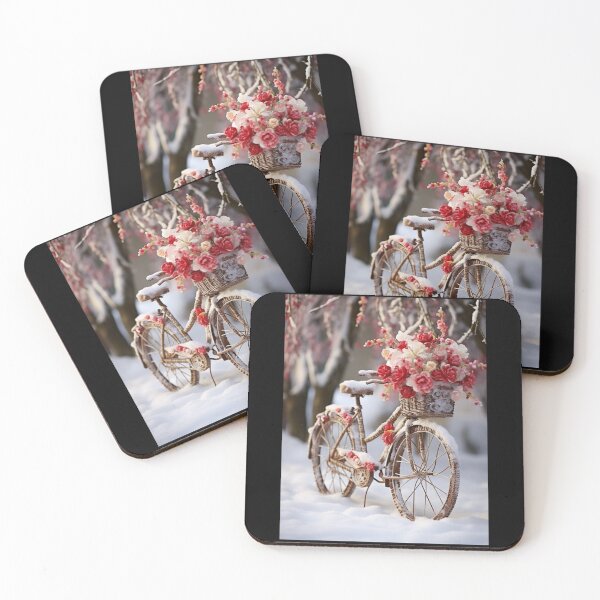 Item preview, Red Flowers And  Bicycle In The Snow designed and sold by GageStore.