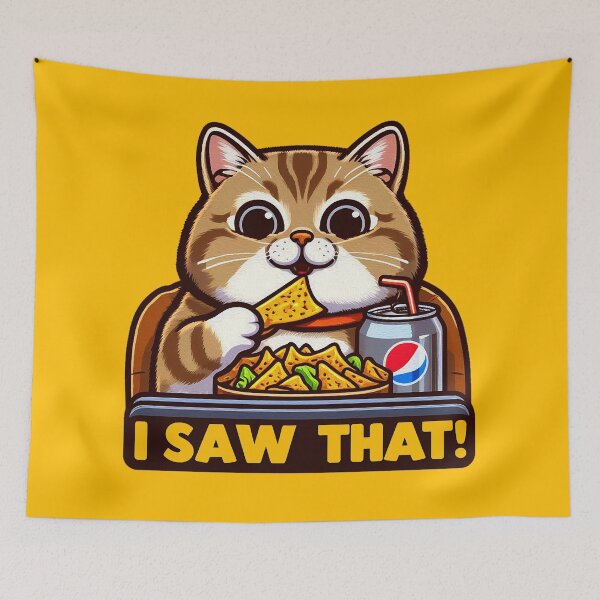 Item preview, I Saw That meme Tabby Cat Couch Potato Nachos Soft Drink designed and sold by plushism.