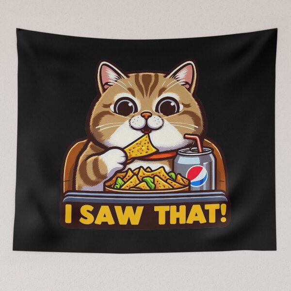 Item preview, I Saw That meme Tabby Cat Couch Potato Nachos Soft Drink designed and sold by plushism.