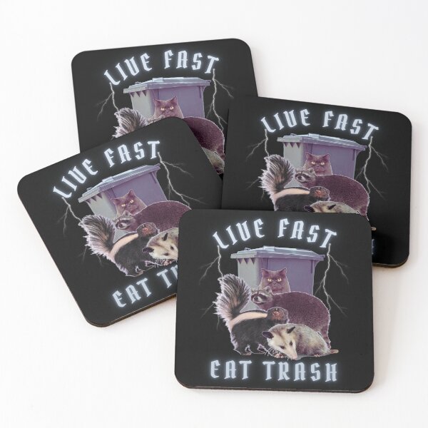 Item preview, Funny raccoon, skunk, opossum, and a cat Live Fast Eat Trash on street trashvengers designed and sold by MotivaChic.