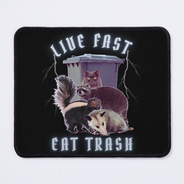 Item preview, Funny raccoon, skunk, opossum, and a cat Live Fast Eat Trash on street trashvengers designed and sold by MotivaChic.