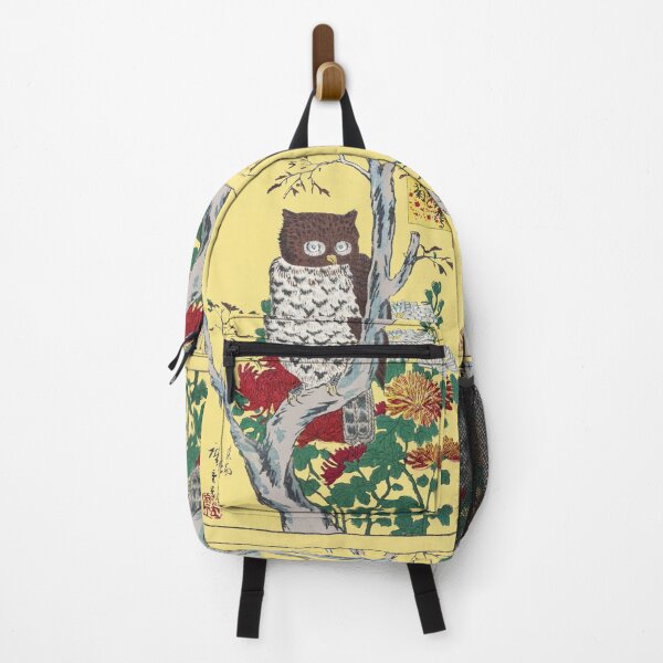 Aperçu de l'œuvre HAUTE DÉFINITION. Hibou d'Amérique et chrysanthème, par Utagawa Hiroshige créée et vendue par MINDTHECHERRY.