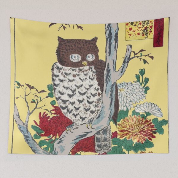 Item preview, HD. Horned Owl and Chrysanthemum, by Utagawa Hiroshige. High definition designed and sold by MINDTHECHERRY.