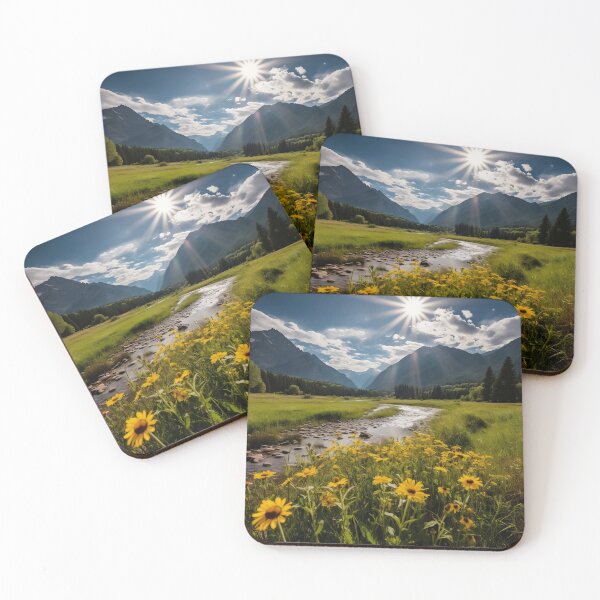 Item preview, Fields and hills of flowers with river - Landscape photography designed and sold by TheArtistOf2022.