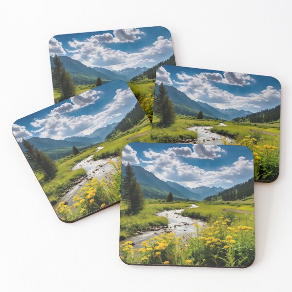 Item preview, Fields and hills of flowers with river - Landscape photography designed and sold by TheArtistOf2022.