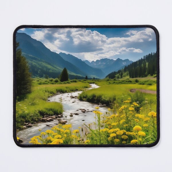 Item preview, Fields and hills of flowers with river - Landscape photography designed and sold by TheArtistOf2022.