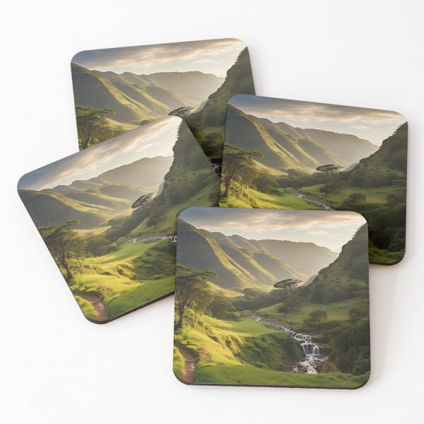 Item preview, River in a green valley with mountains long exposure - Landscape photography designed and sold by TheArtistOf2022.
