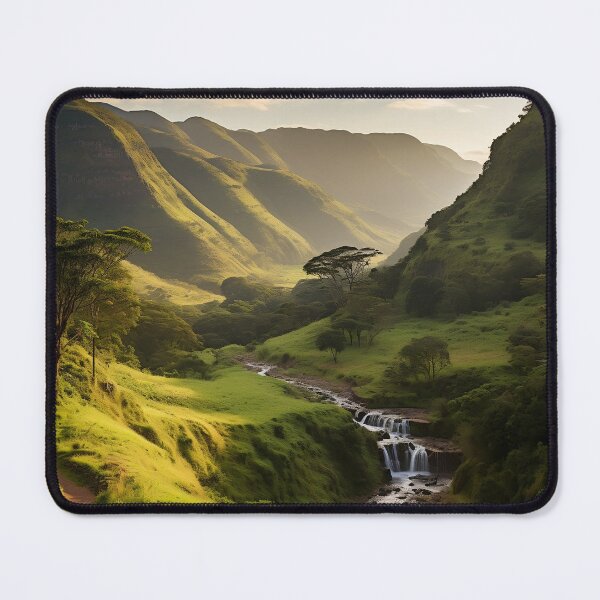 Item preview, River in a green valley with mountains long exposure - Landscape photography designed and sold by TheArtistOf2022.