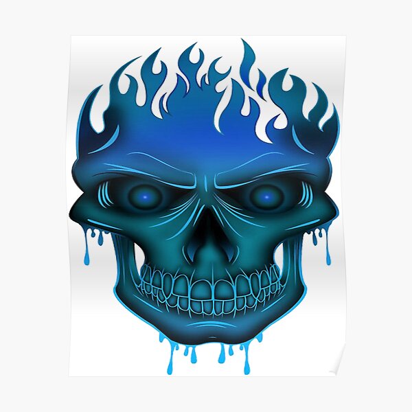 Neon Blue Flame Skull Poster
