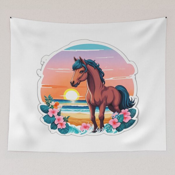 Item preview, Adorable Horse on a Beach with Hawaii Orchid Flowers designed and sold by NautiChic.