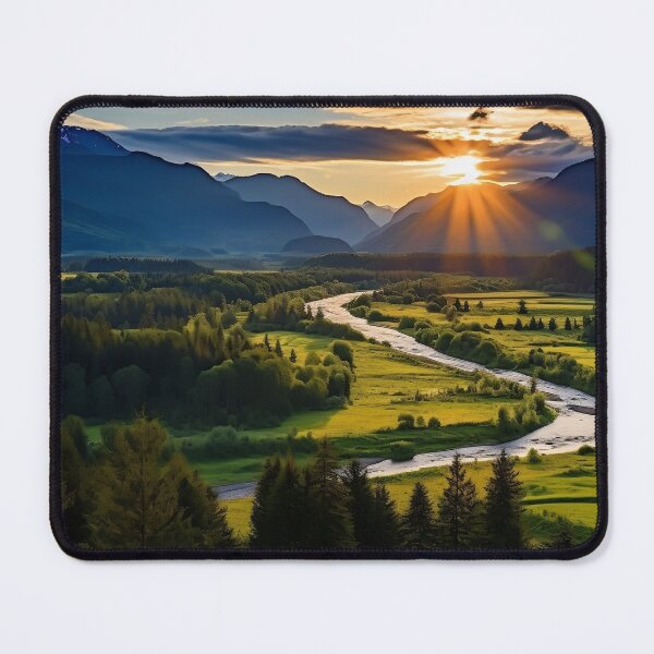 Item preview, Fields and hills of flowers with river - Landscape photography designed and sold by TheArtistOf2022.