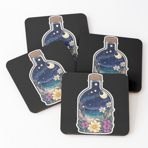 Item preview, Starry Night with Moon in a Bottle with Hawaiian Flowers designed and sold by NautiChic.