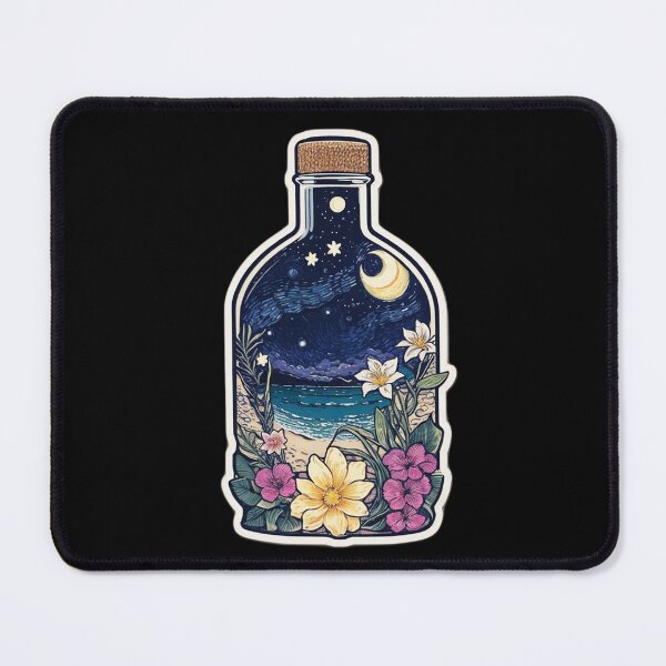 Item preview, Starry Night with Moon in a Bottle with Hawaiian Flowers designed and sold by NautiChic.