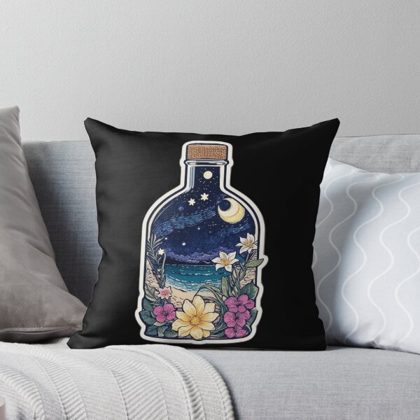 Item preview, Starry Night with Moon in a Bottle with Hawaiian Flowers designed and sold by NautiChic.