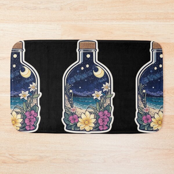Item preview, Starry Night with Moon in a Bottle with Hawaiian Flowers designed and sold by NautiChic.