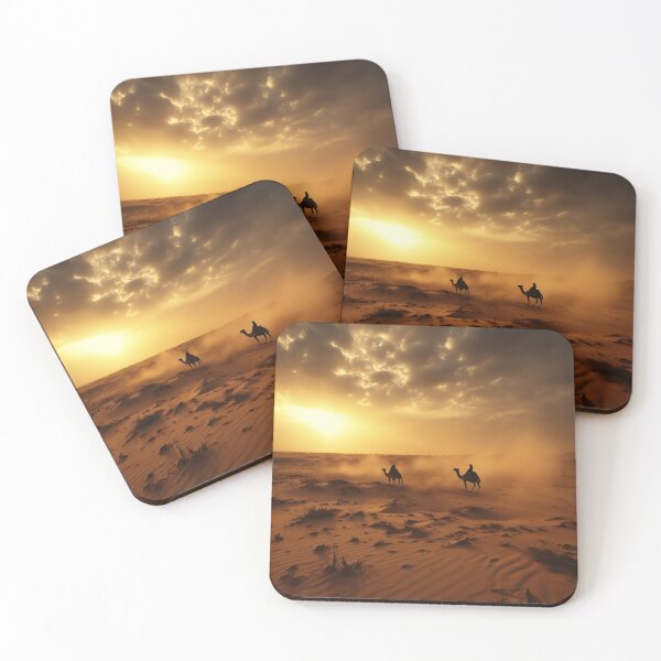 Item preview, Egyptian desert with camels at sunset - Landscape photography designed and sold by TheArtistOf2022.