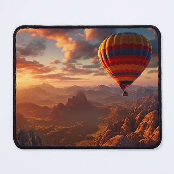 Artikelvorschau, Luftballon am Himmel, der bei Sonnenuntergang über Hügel fliegt - Landschaftsfotografie entworfen und verkauft von TheArtistOf2022.