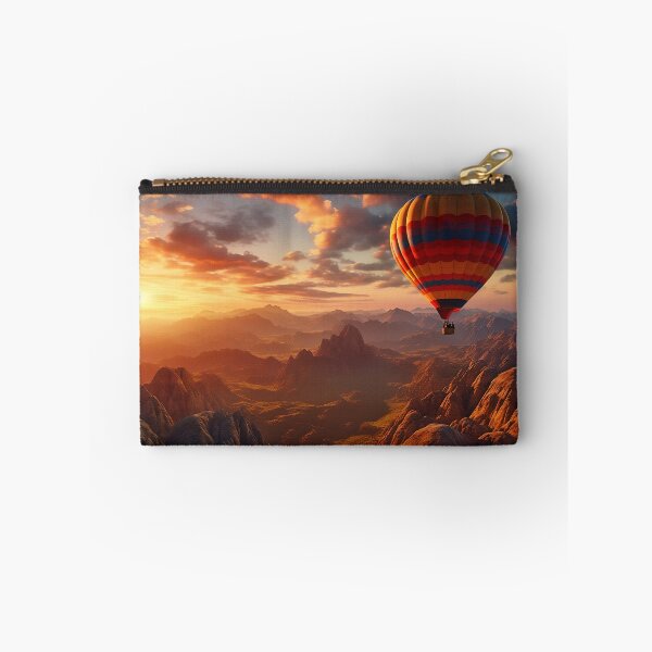 Artikelvorschau, Luftballon am Himmel, der bei Sonnenuntergang über Hügel fliegt - Landschaftsfotografie entworfen und verkauft von TheArtistOf2022.